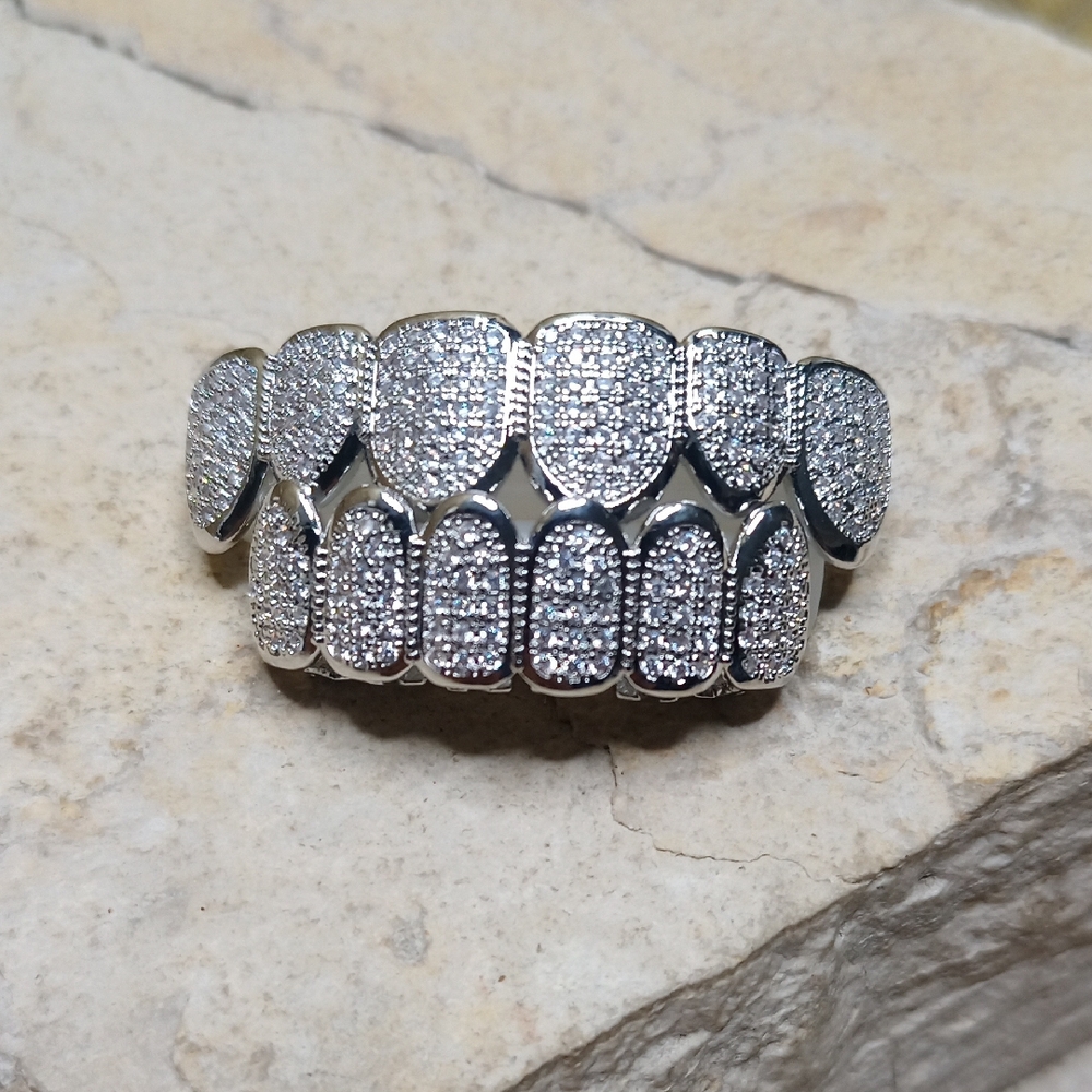 Silver Rhinestone Iced Grillz Hip Hop